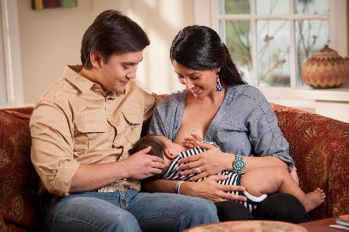 Couple breastfeeding family